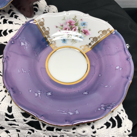 Rare Slovakia Delores MZ Bohemia Porcelaine Violet Lustreware Gold Teacup Set - Picture 5 of 15